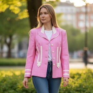 Max Nugus Haute Couture Pink Blazer with Cream Details